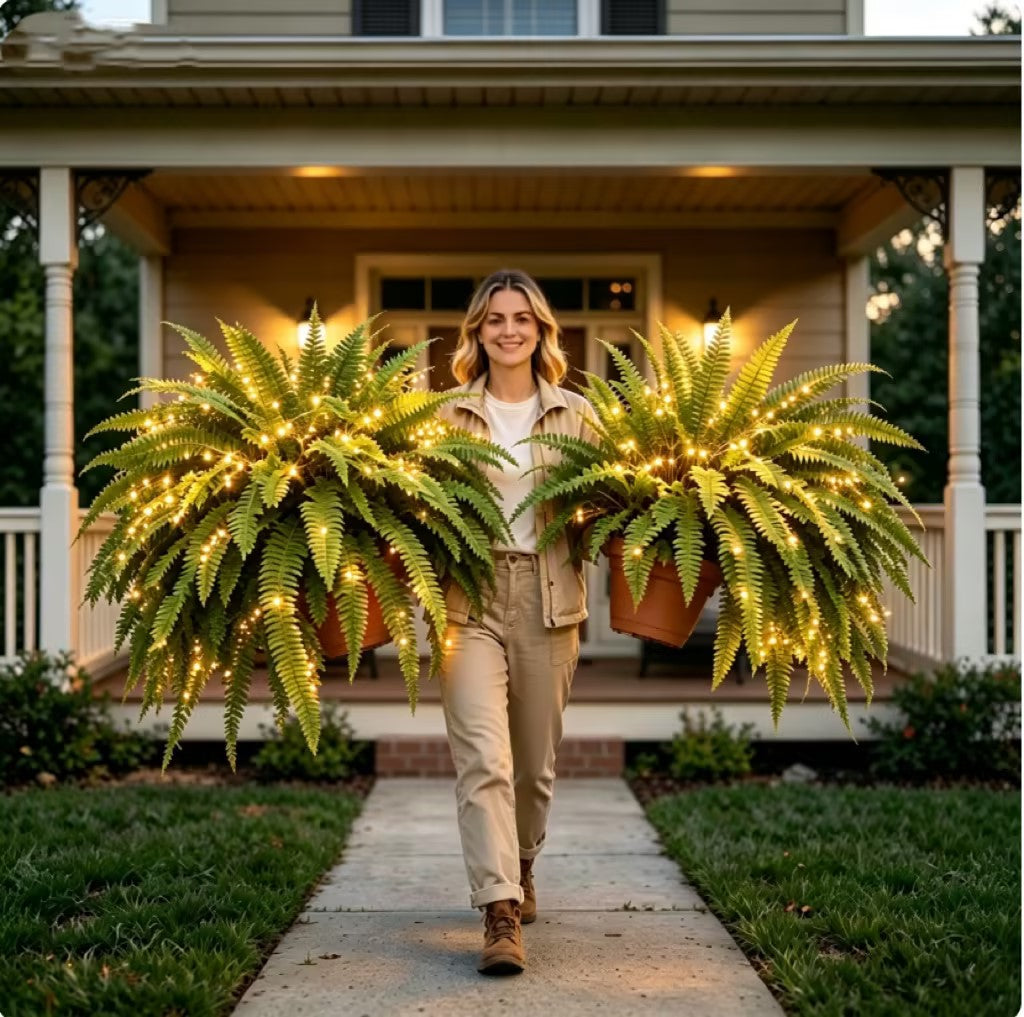 💛Glowing Boston Ferns with Lights – 🌿 Zero Watering, Zero Maintenance🌿