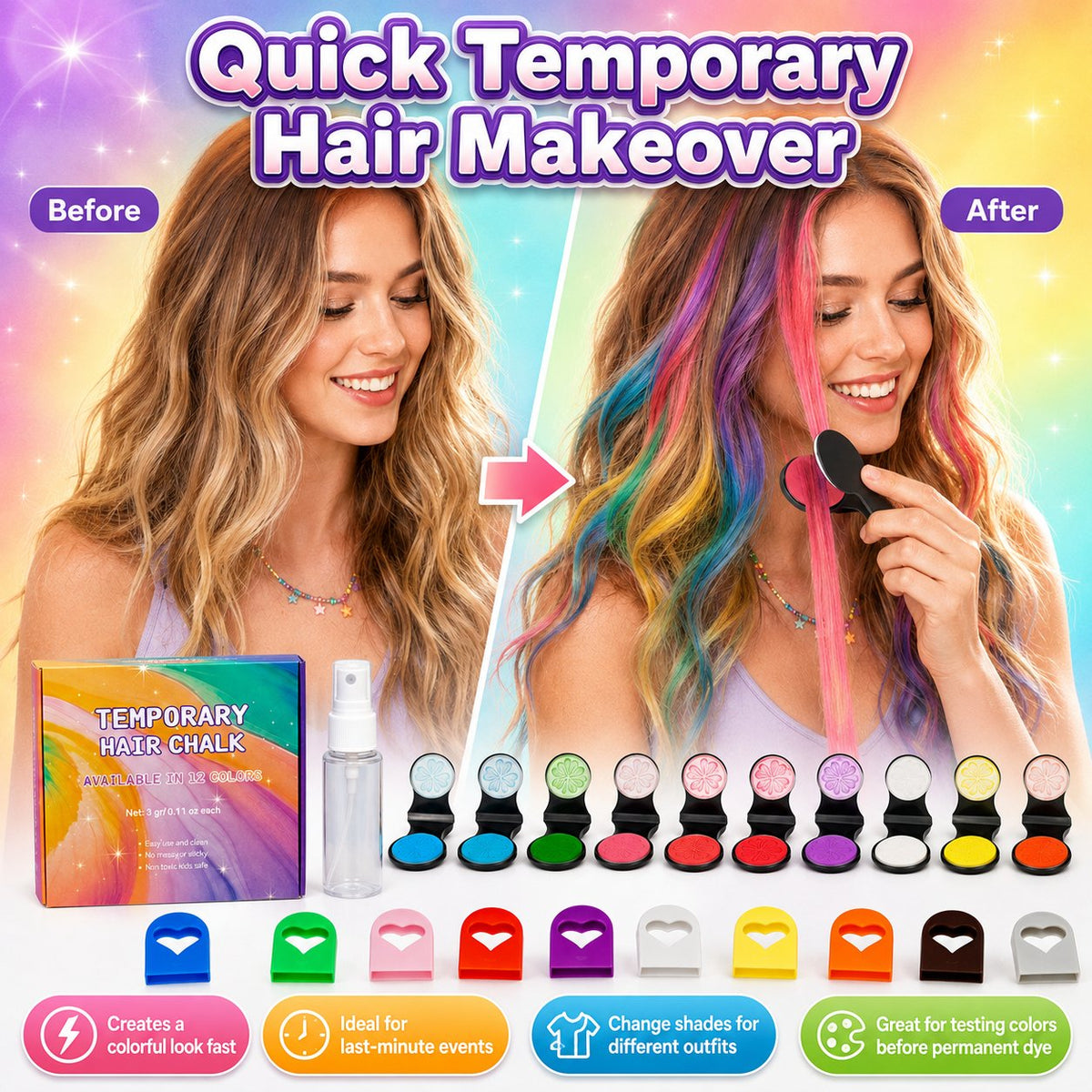 🌈🌈12-Color Temporary Hair Chalk Applicator Set