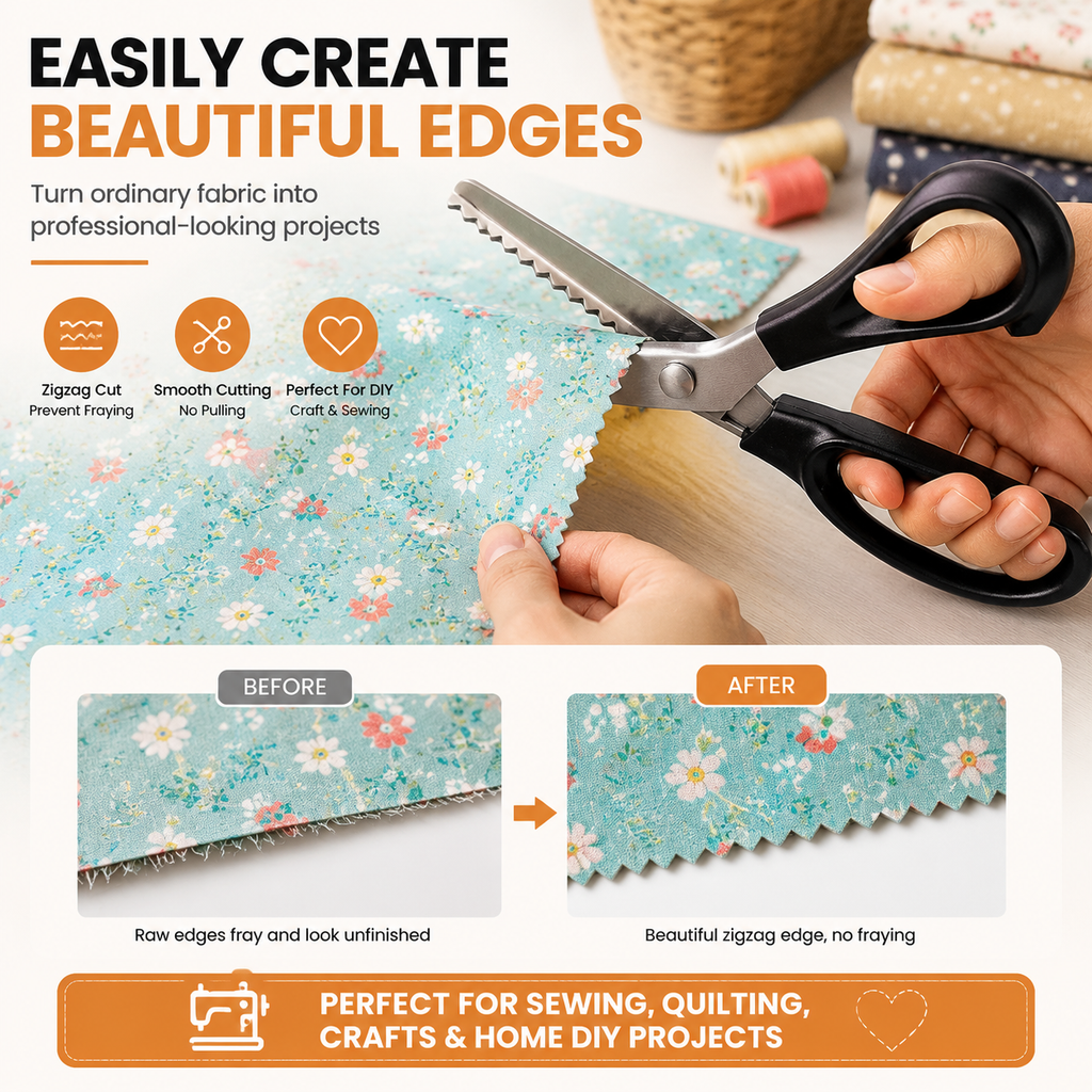 🔥LAST DAY 49% OFF✂️ Professional Pinking Shears – Stainless Steel Zigzag Fabric Cutting Scissors