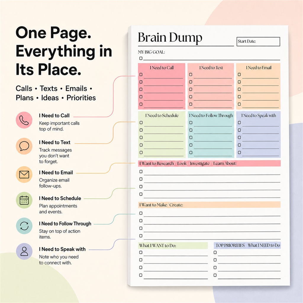 🧠 ADHD Brain Dump Notepad – Organize Tasks & Priorities | 50 Sheets ✅