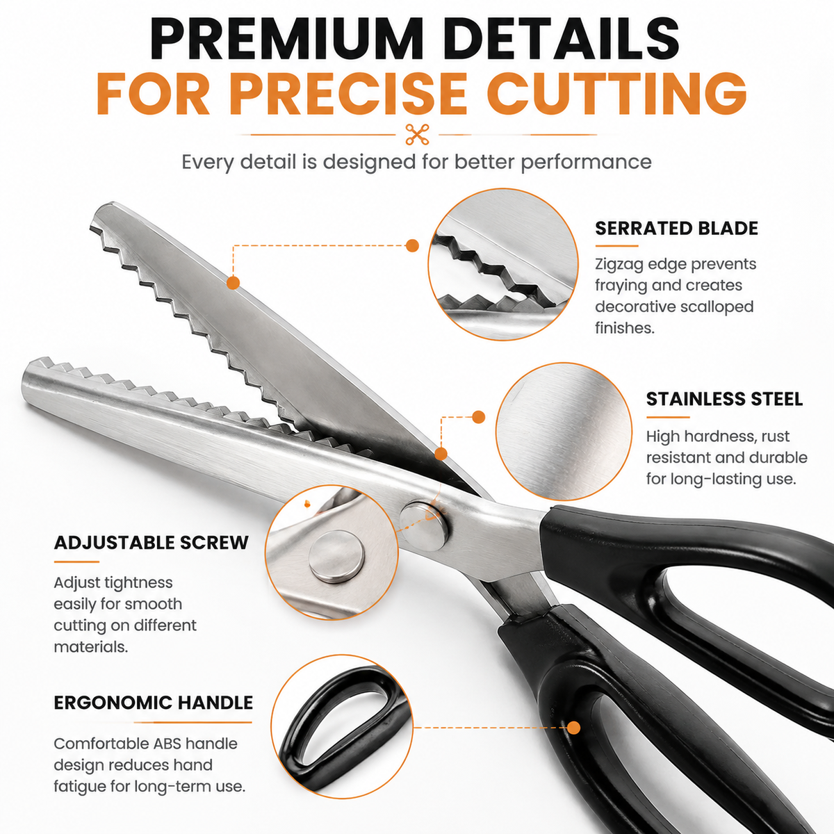 🔥LAST DAY 49% OFF✂️ Professional Pinking Shears – Stainless Steel Zigzag Fabric Cutting Scissors