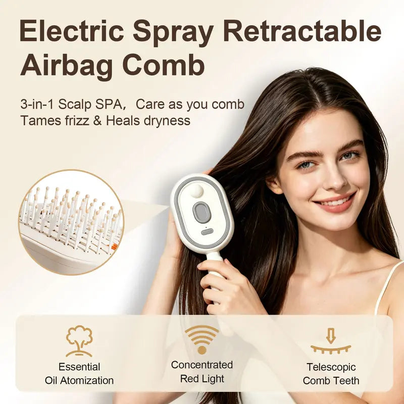 🔥Limited Time 50% OFF-Electric Nano Mist Spray Hair Brush, 3 in 1 Air Cushion Scalp Massager Comb With Essential Oil Atomization