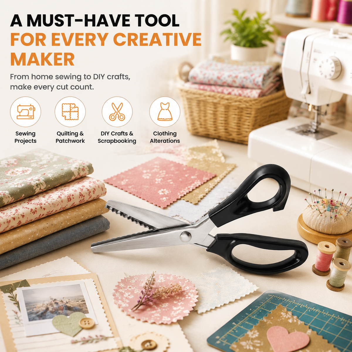 🔥LAST DAY 49% OFF✂️ Professional Pinking Shears – Stainless Steel Zigzag Fabric Cutting Scissors