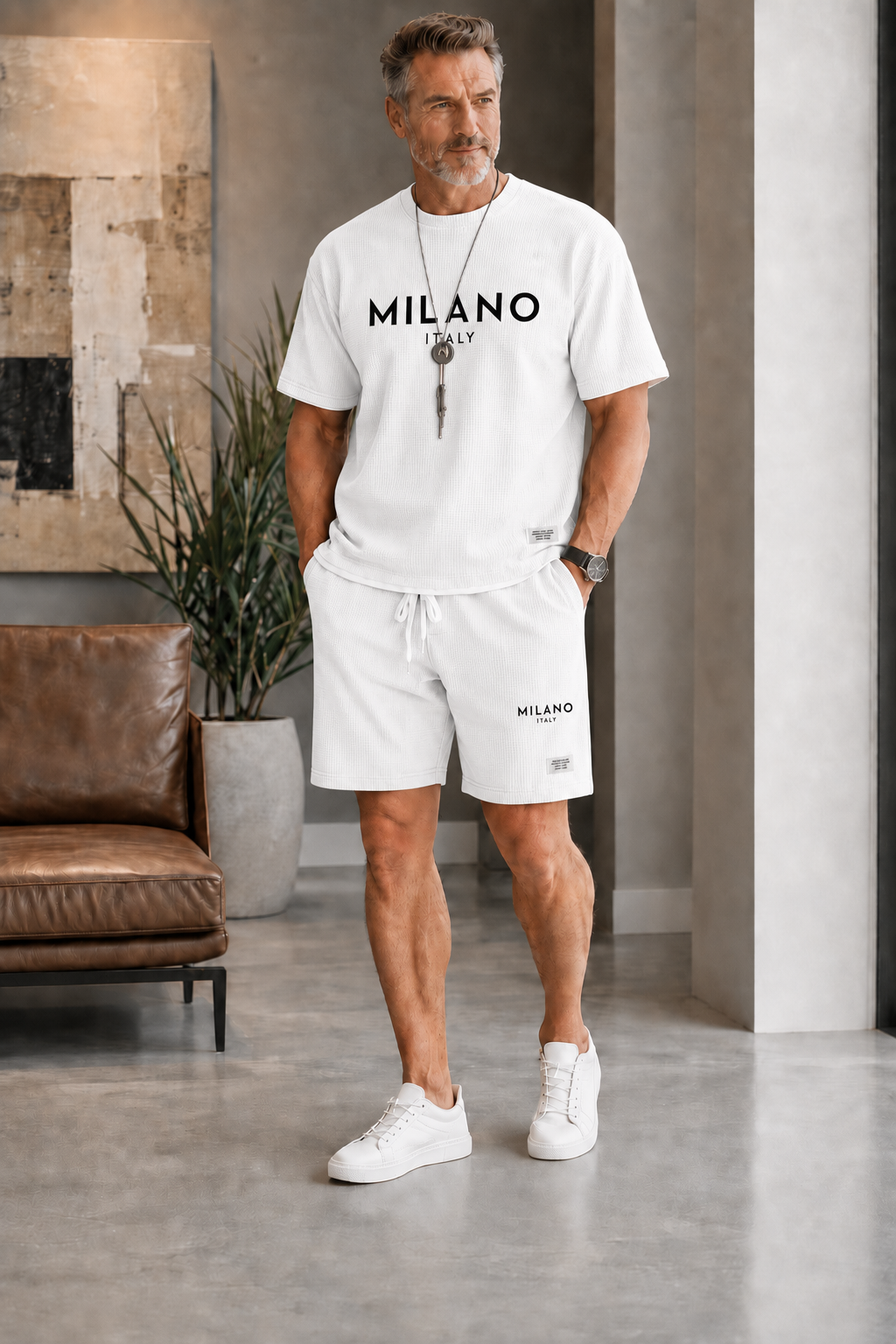 Men's Letter Print Tee & Drawstring Shorts Set