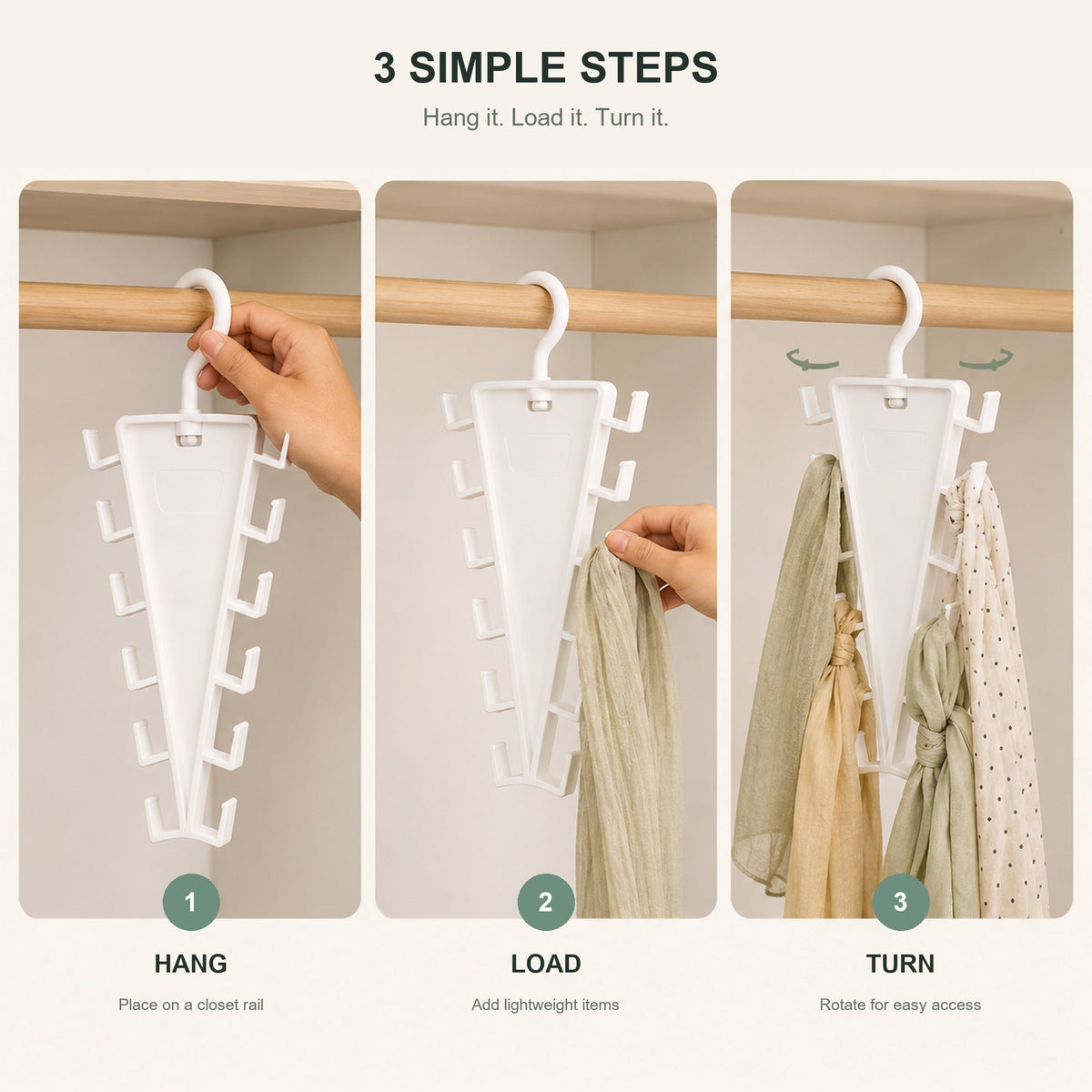 🧺 V-Shaped 12-Hook Closet Organizer – 360° Rotating Double-Sided Space Saver