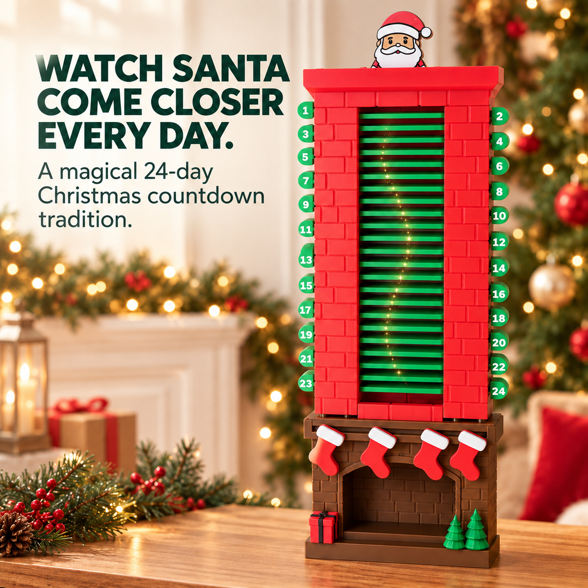 🎅🎅 24-Day Santa Chimney Christmas Countdown Calendar – Interactive Reusable Holiday Decor