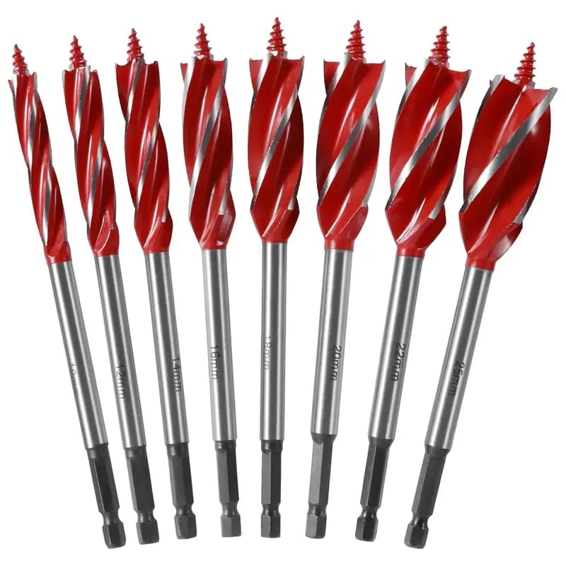 💯💯8PCS High Carbon Steel Wood Drill Bits Set, 4-Flute Hex Shank Wood Boring Bits 10-25mm for Timber Plastic Drilling 🛠️