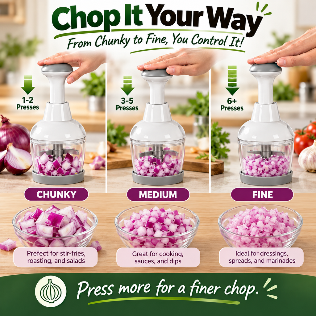 🥗 Push & Chop Manual Food Chopper – Quick Prep for Onions, Garlic, Veggies & More