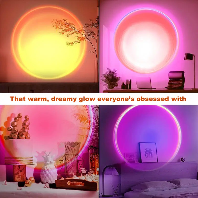 🌅✨ Sunset Projector Lamp – 16 RGB Colors, 180° Rotation & Starry Sky + Moon Effects 🌙