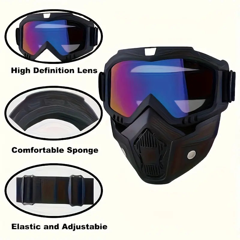 🥽 Full-Face Motorcycle & Outdoor Protective Goggles with Detachable Ski Mask – Anti-Fog HD Lens & Comfort Sponge Pad
