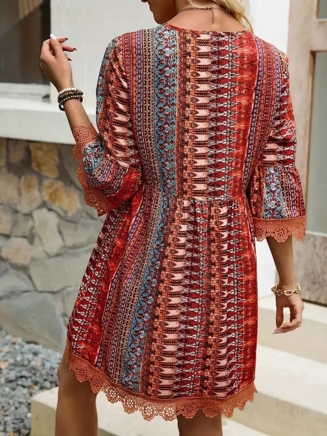 Women's Bohemian Print V-Neck Dress