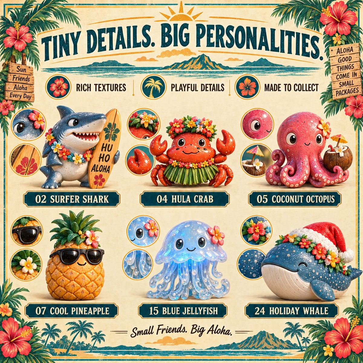 🌺🎄 24 Days of Hawaiian Odd Friends Advent Calendar – 24 Hand-Painted Tropical Mini Figures 🎁✨