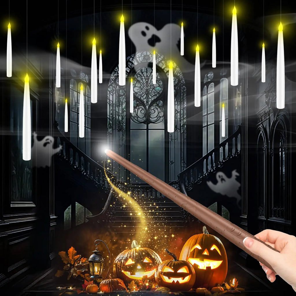 🕯️Magic Wand Remote Floating Candles – Flameless LED Hanging Candles for Christmas & Halloween Decor