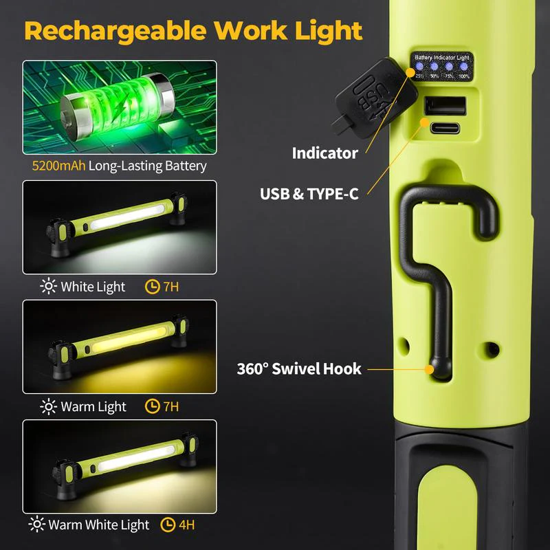 🔥Under Hood Work Light Bar, 3000LM LED Magnetic Light Bar with Hooks, 5200mAh