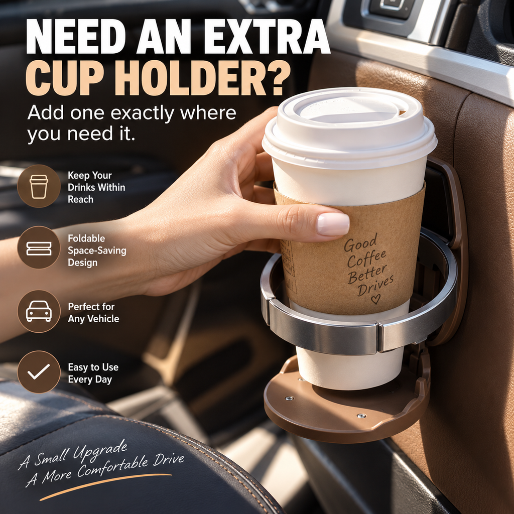 🚗🥤 Universal Foldable Car Cup Holder – Space-Saving Drink & Phone Holder 📱✨