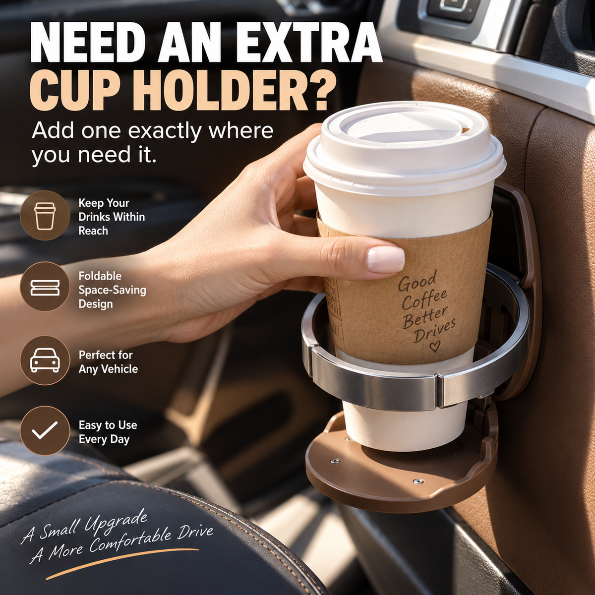🚗🥤 Universal Foldable Car Cup Holder – Space-Saving Drink & Phone Holder 📱✨