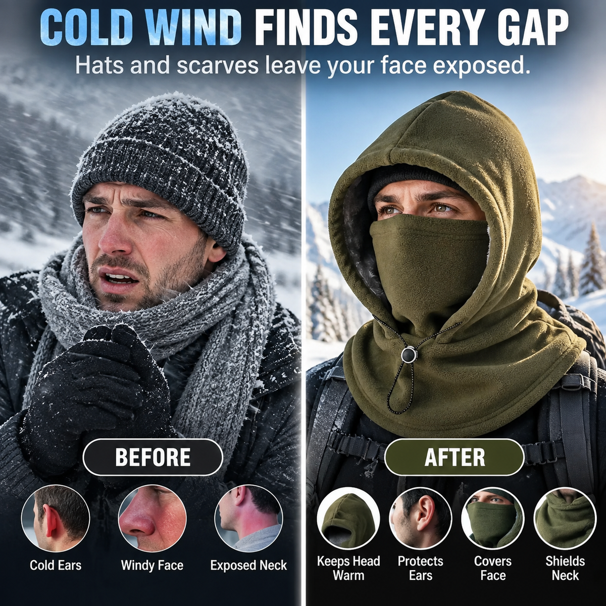 🥶🥶 Fleece Balaclava Hood – Full Face & Neck Winter Protection for Outdoor Adventures