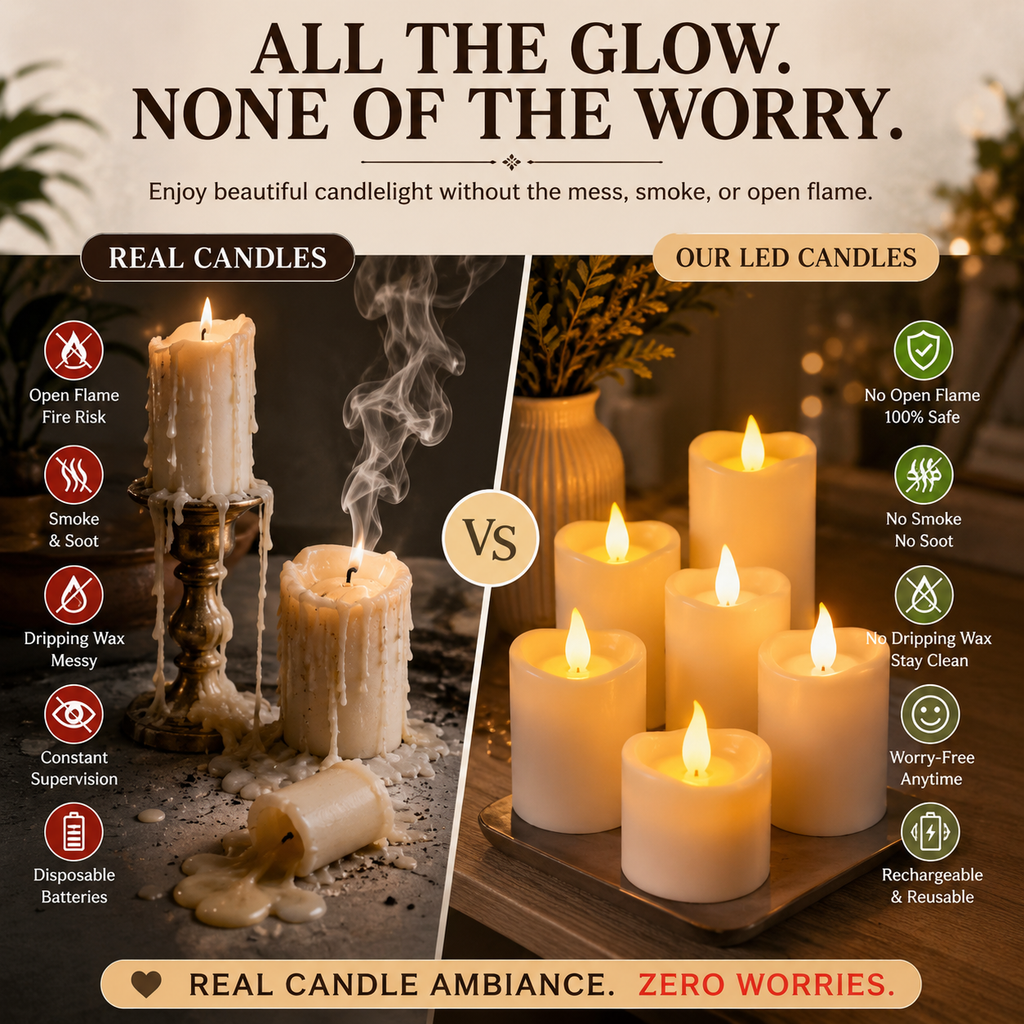 🕯️🕯️ Rechargeable Flameless LED Candles with Remote & Timer – Cozy Flickering Glow for Home & Holiday Decor