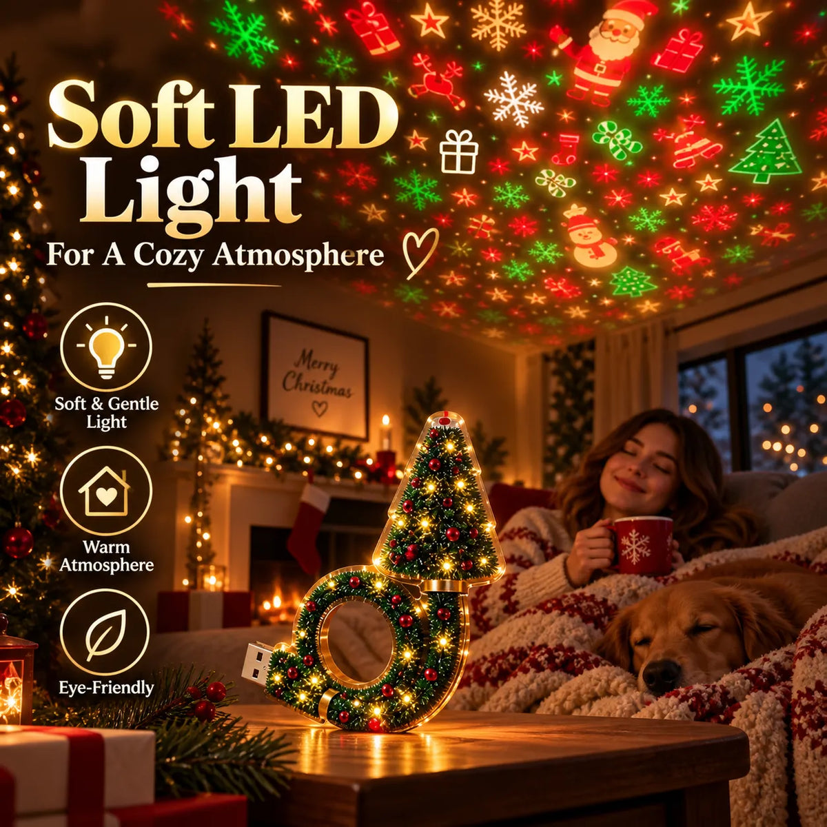 🎄✨ Christmas Ceiling Projection Light – 6 Magical Holiday Designs in One Lamp 🌟