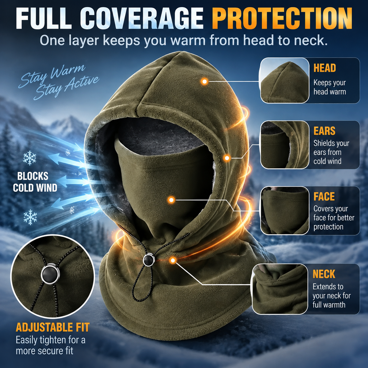 🥶🥶 Fleece Balaclava Hood – Full Face & Neck Winter Protection for Outdoor Adventures