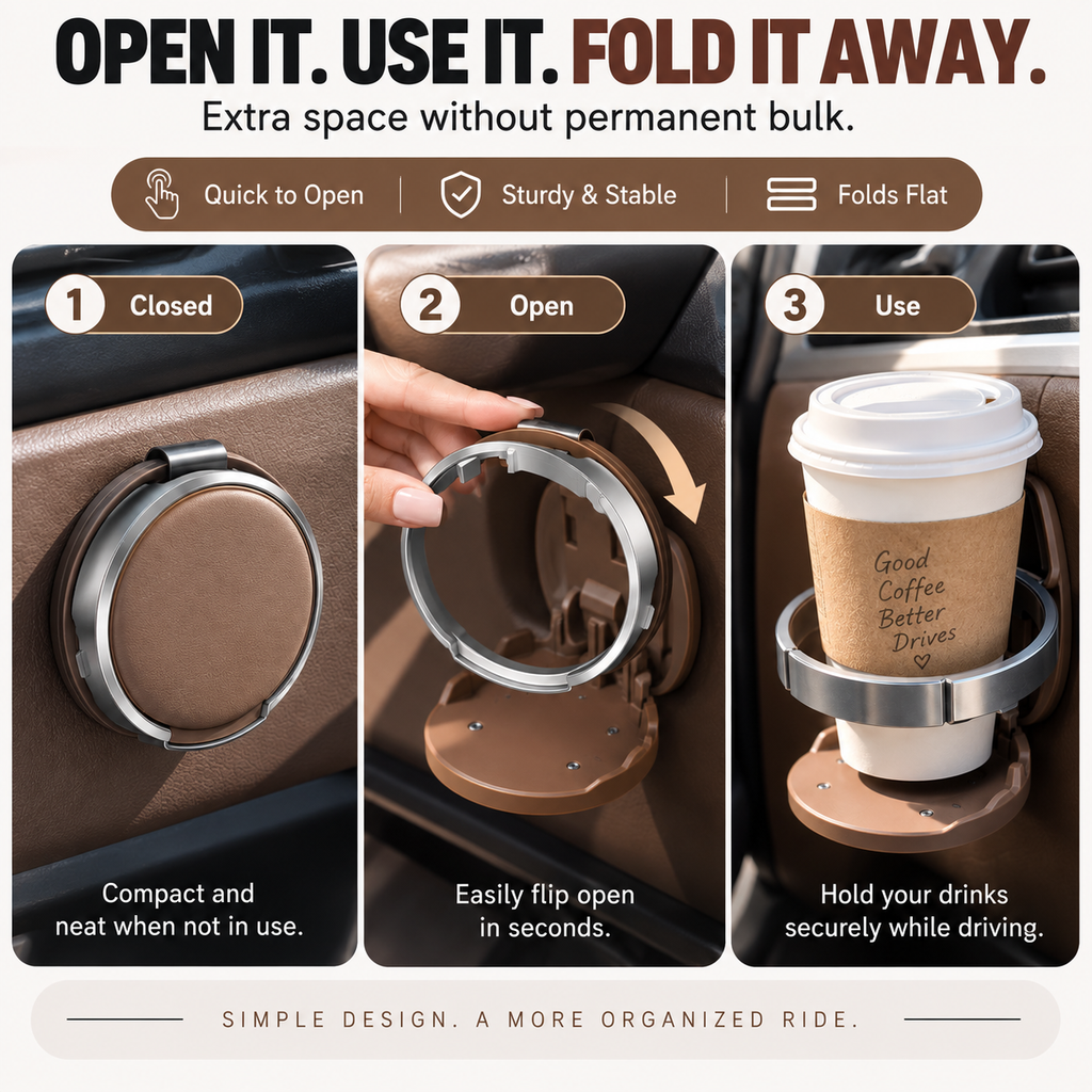🚗🥤 Universal Foldable Car Cup Holder – Space-Saving Drink & Phone Holder 📱✨