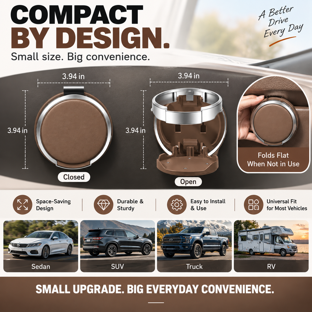 🚗🥤 Universal Foldable Car Cup Holder – Space-Saving Drink & Phone Holder 📱✨