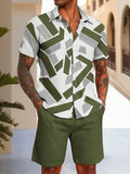 🌴 Men's Geometric Print Shirt & Shorts Set