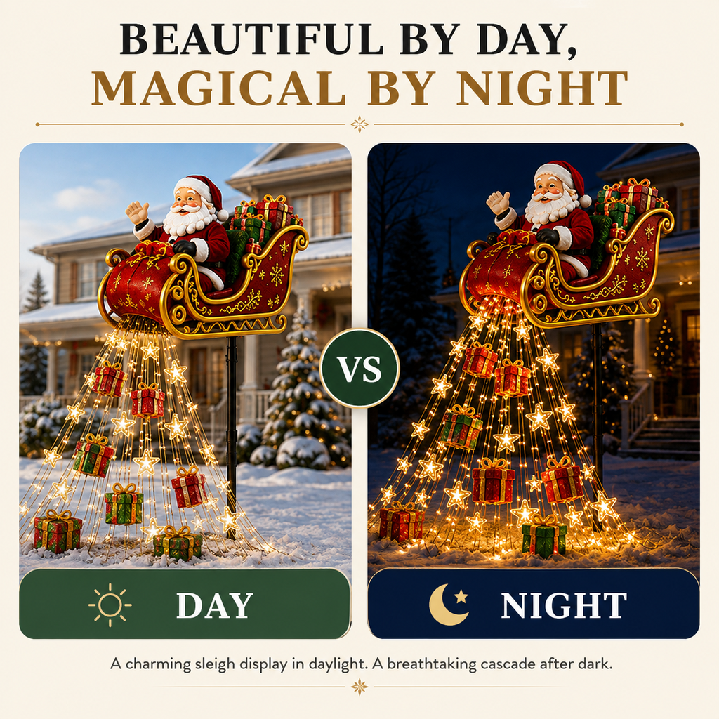 🎅✨ 2026 New Santa's Flying Sleigh Gift Cascade – Solar Christmas Garden Light