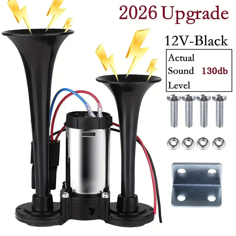 📢🔊 2026 Upgraded 12V 130DB Air Horn Dual Horn Kit with Air Compressor 🚗✨