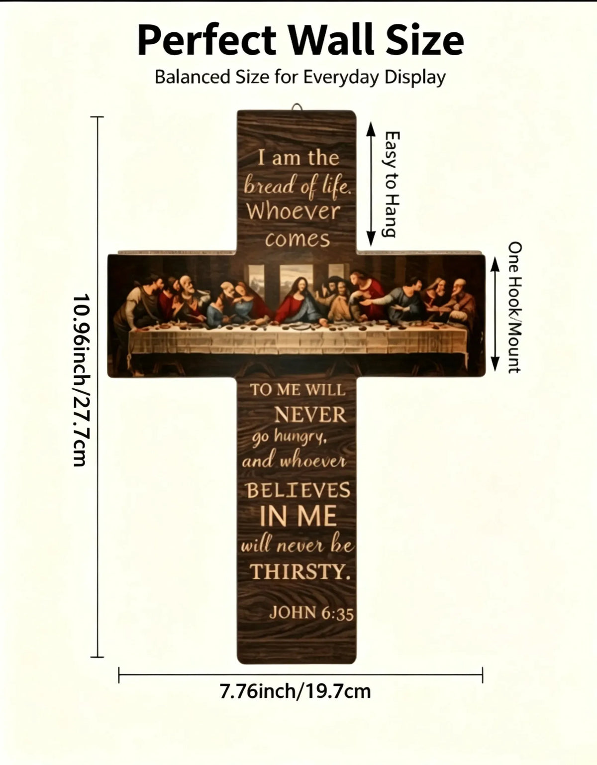 ✝️ The Last Supper Vintage Wooden Cross | John 6:35 Scripture Wall Décor 🪵