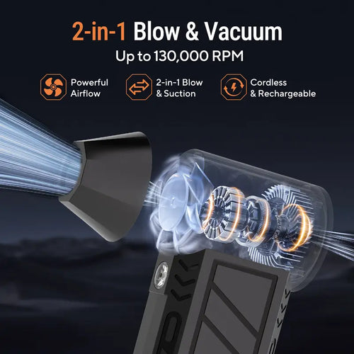 2-in-1 Cordless Air Duster & Vacuum – 130,000 RPM Rechargeable Turbo Blower