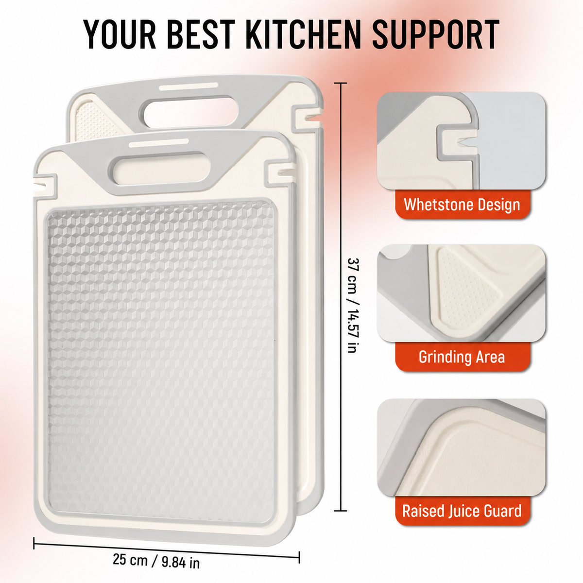 ✨2-in-1 Dual Sided Titanium Cutting Board, Stainless Steel & PP Kitchen Chopping Board