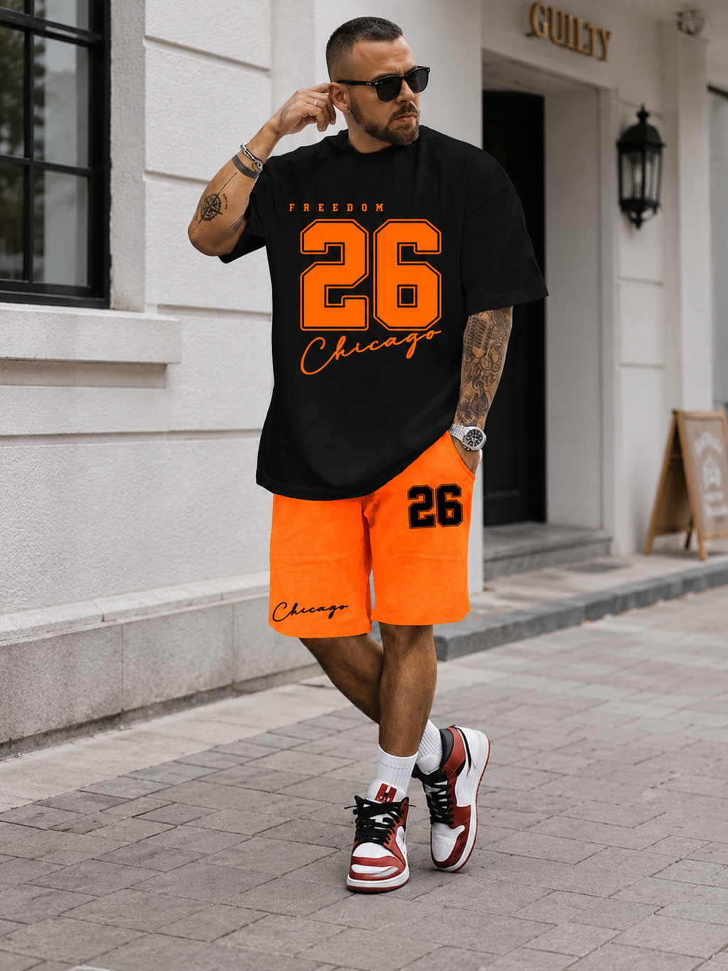 👕 Chicago Color Block Letter Print Two-Piece Set