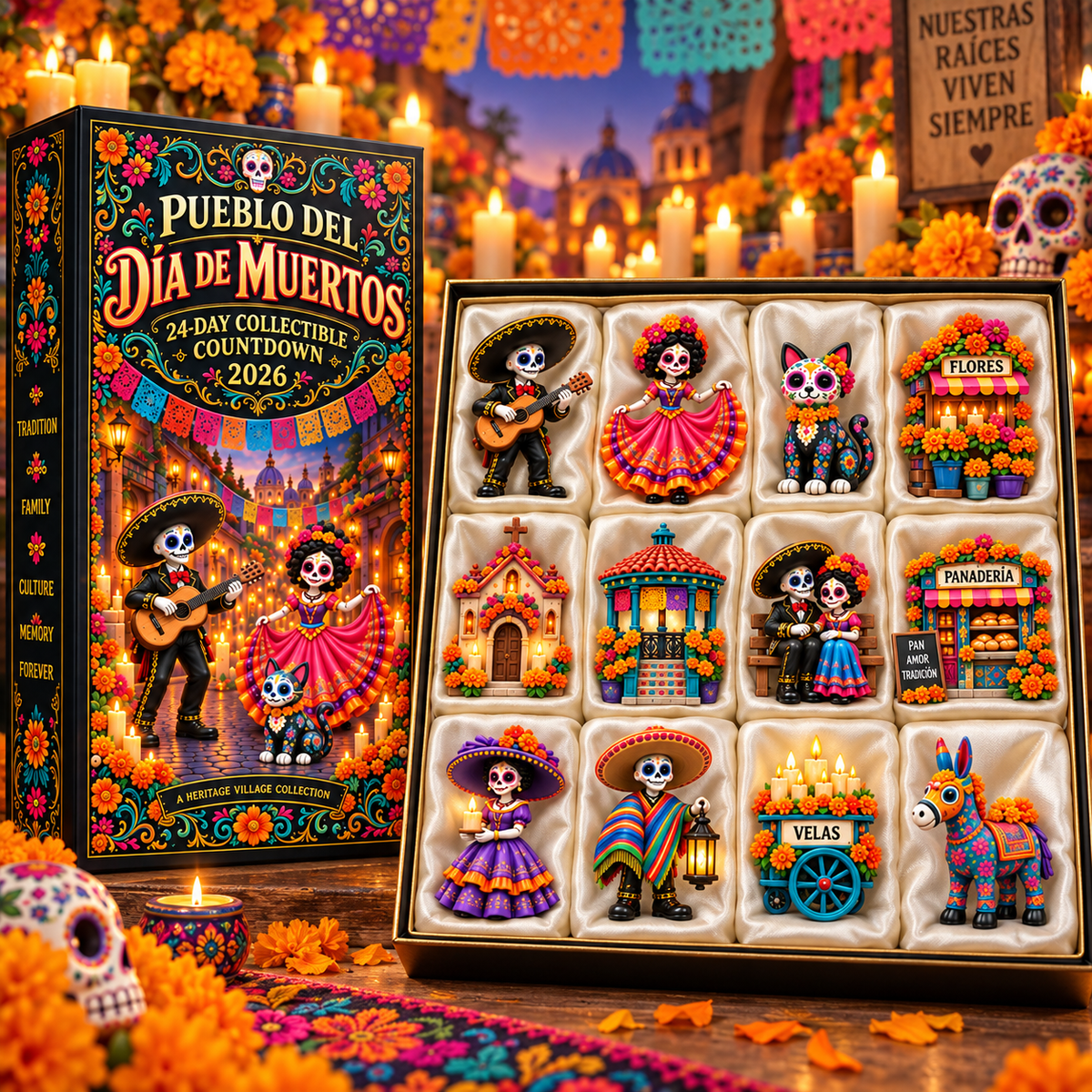 🎁🎁Pueblo del Día de Muertos 2026 – 24-Day Day of the Dead Collectible Countdown Calendar with 24 Unique Miniatures
