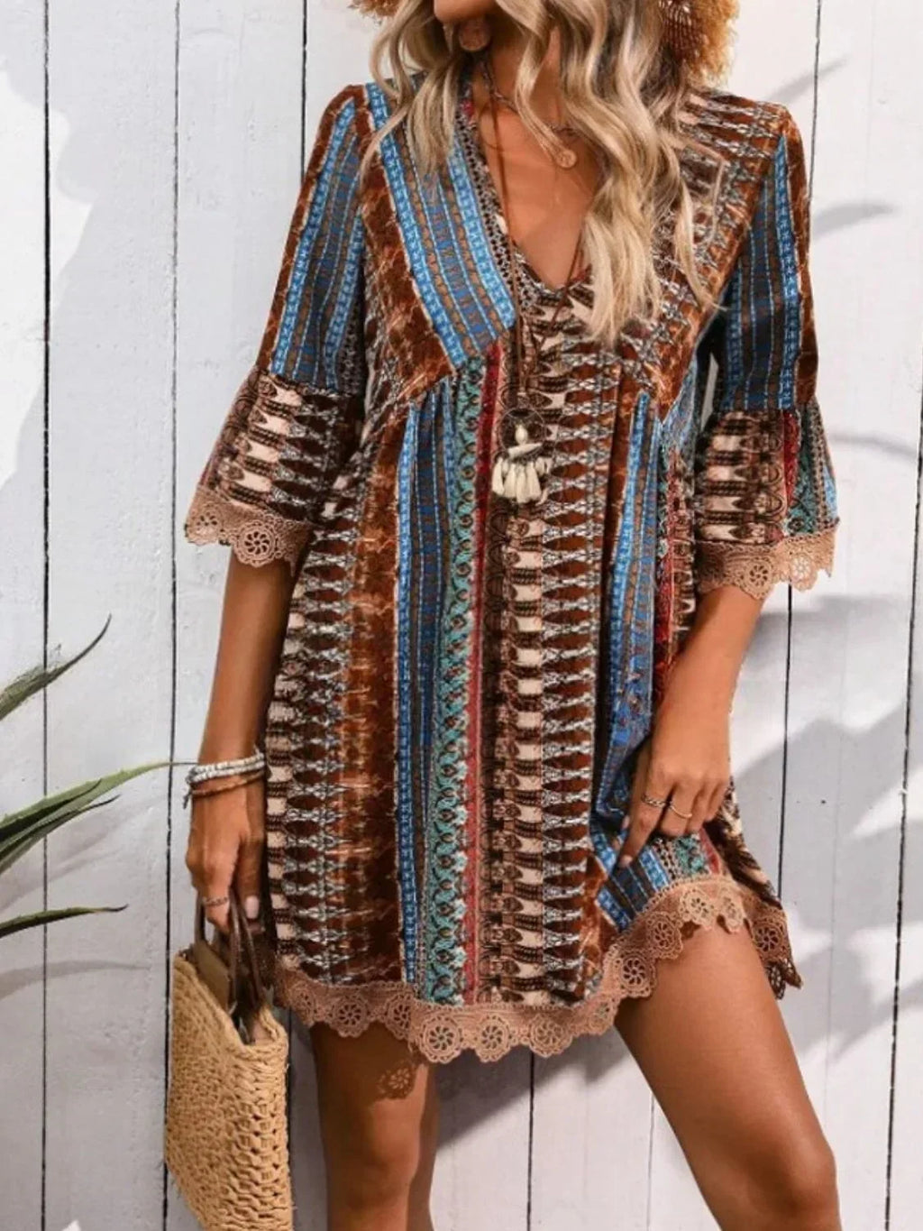 Women's Bohemian Print V-Neck Dress