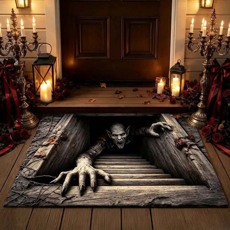 🎃💀 Halloween Front Door Mat – Festive 3D Skull & Clown Horror Rug 🤡