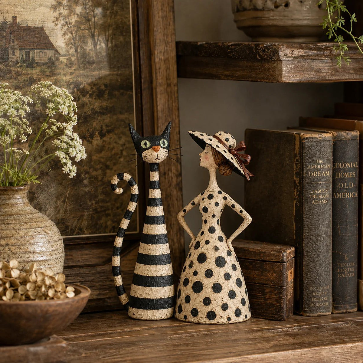 🐱✨ Vintage Cat & Lady Sculptures 🎨