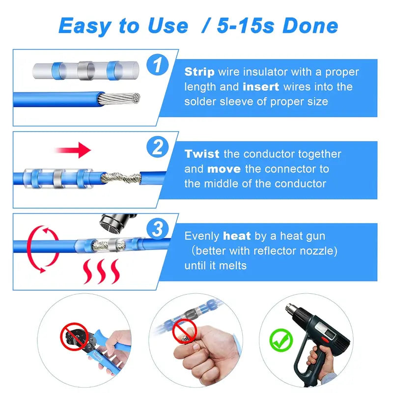 ⚡ 300PCS Waterproof Solder Seal Wire Connectors – Heat Shrink Butt Connectors with Self-Solder Function for Marine, Automotive & Stereo Wiring