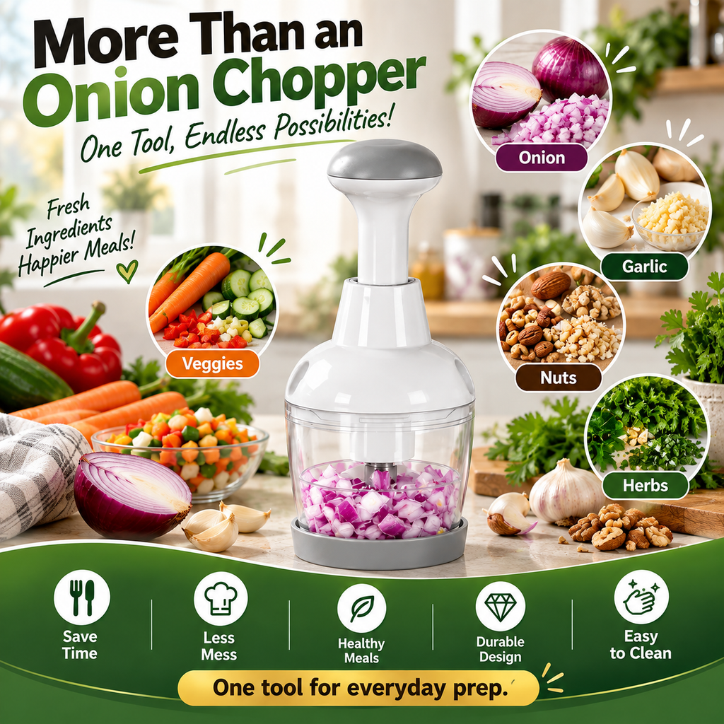 🥗 Push & Chop Manual Food Chopper – Quick Prep for Onions, Garlic, Veggies & More