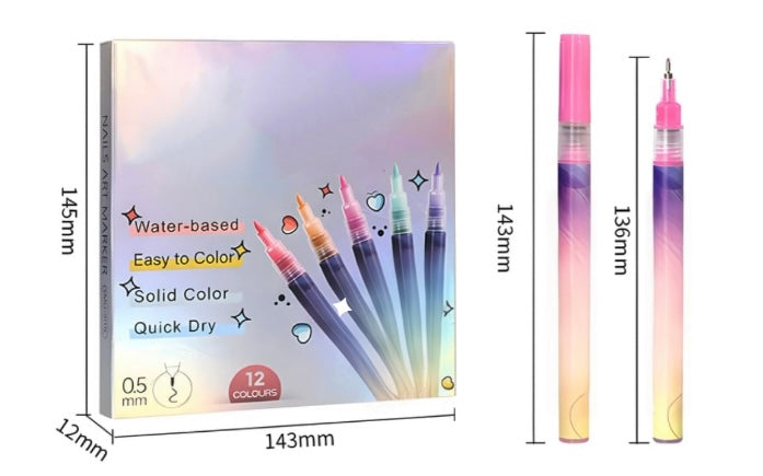 🎨12 Colors Nail Art Pens Set