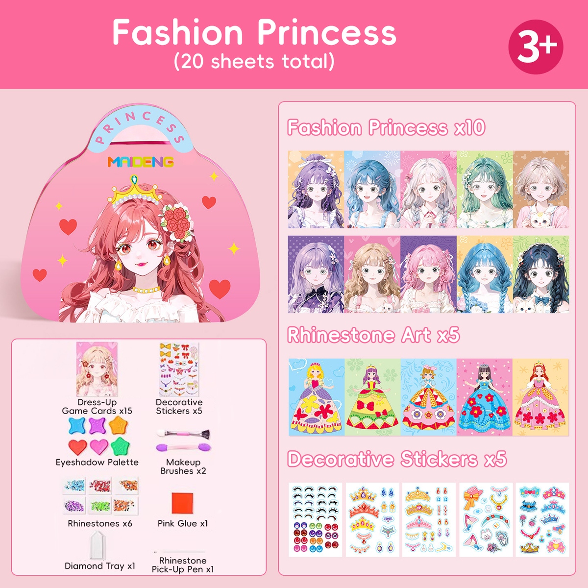 Special Diamond Painting & Princess Book Makeup Craft Kits Foil Art Books Set Play on Paper for Girl Handcraft Easter Gifts