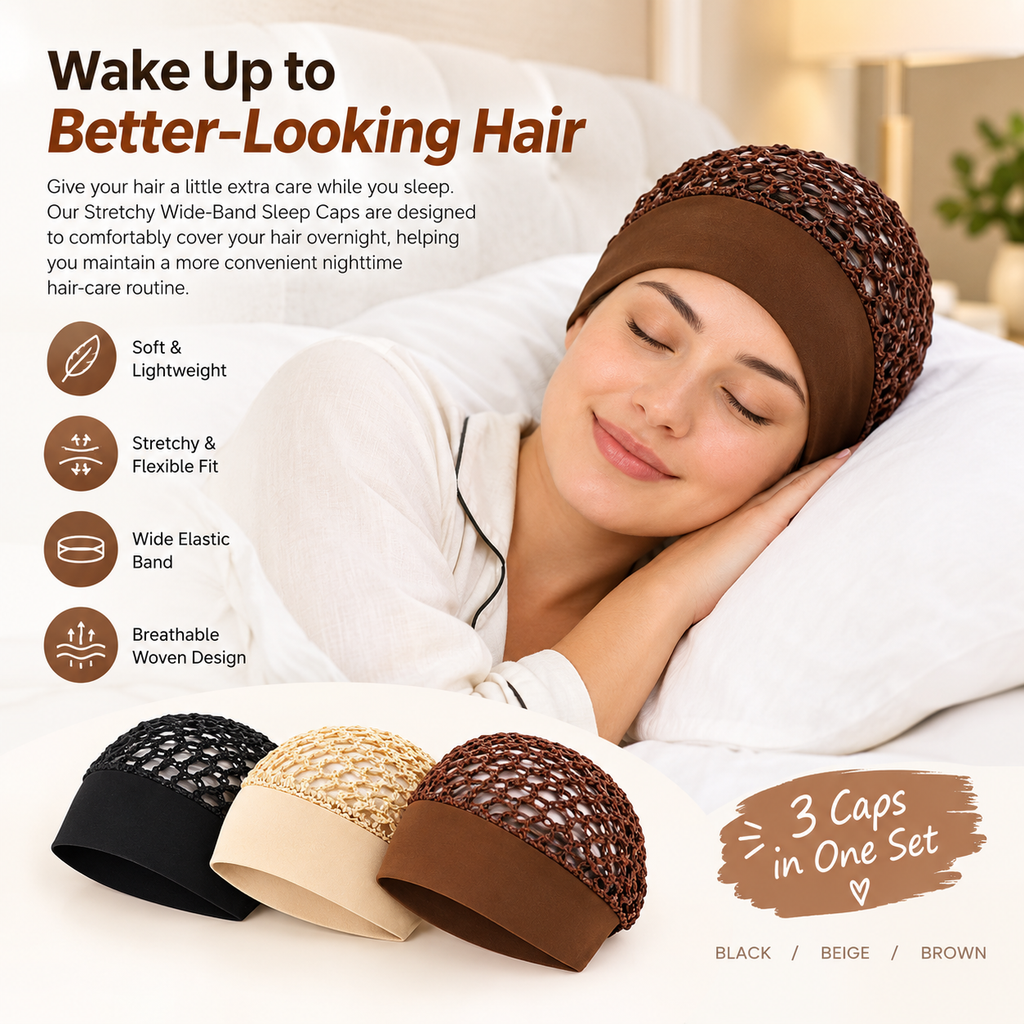 💤💤3-Pack Crochet Open-Weave Sleep Cap – Hair Protection: Wake Up to Better-Looking Hair