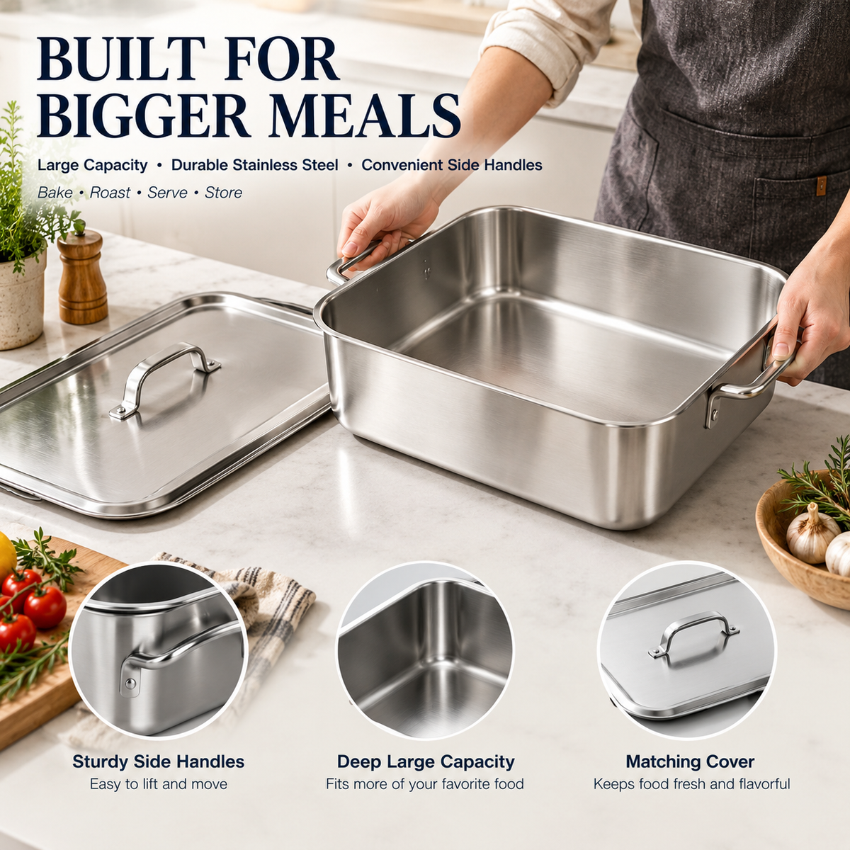 🥘🥘Large, extra-thick, heavy-duty baking pan; high-temperature resistant kitchen tray.