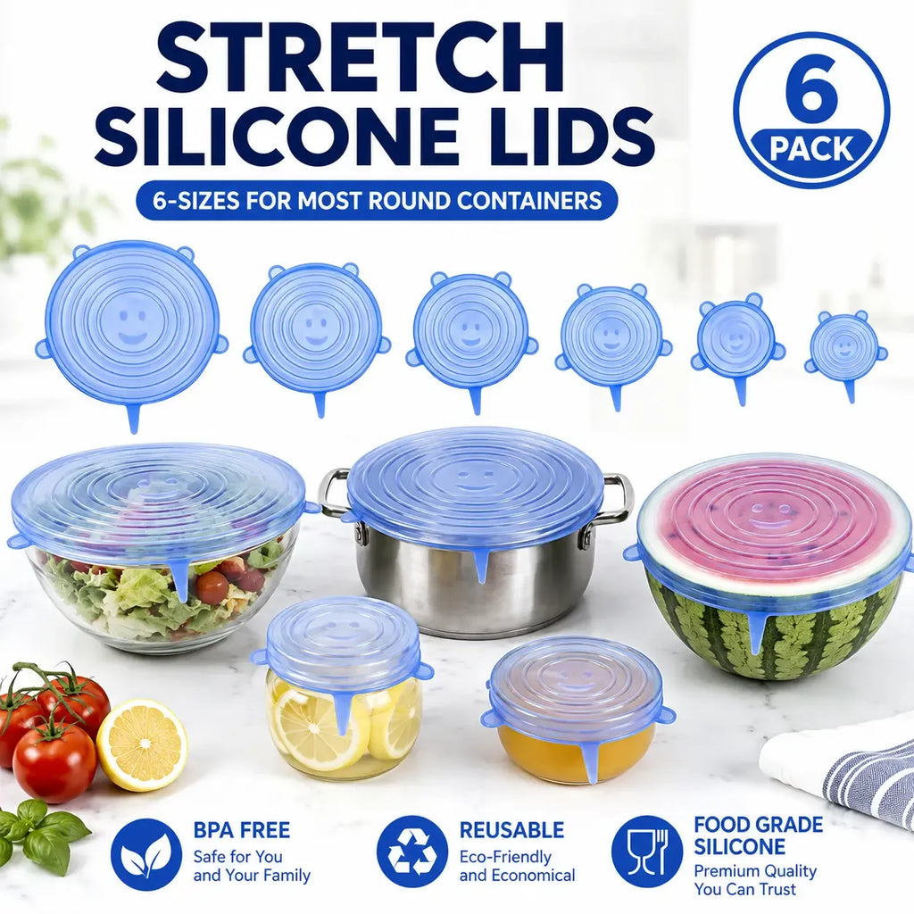 🥣✨ 6-Pack Silicone Stretch Lids – Reusable Food-Grade Container Covers 🍱