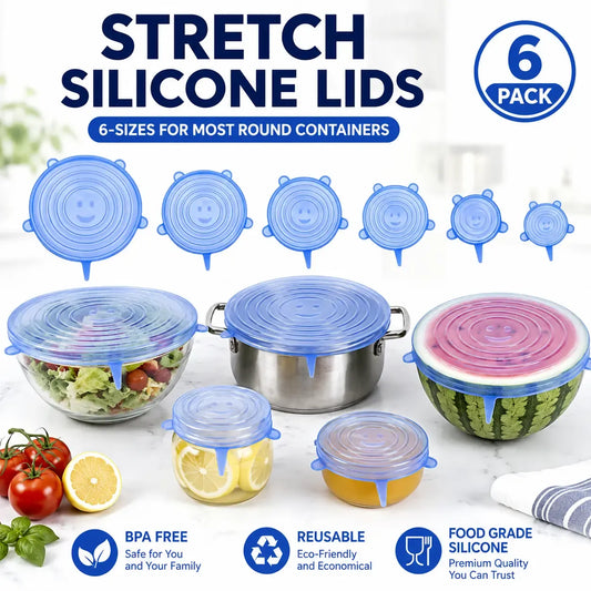 🥣✨ 6-Pack Silicone Stretch Lids – Reusable Food-Grade Container Covers 🍱