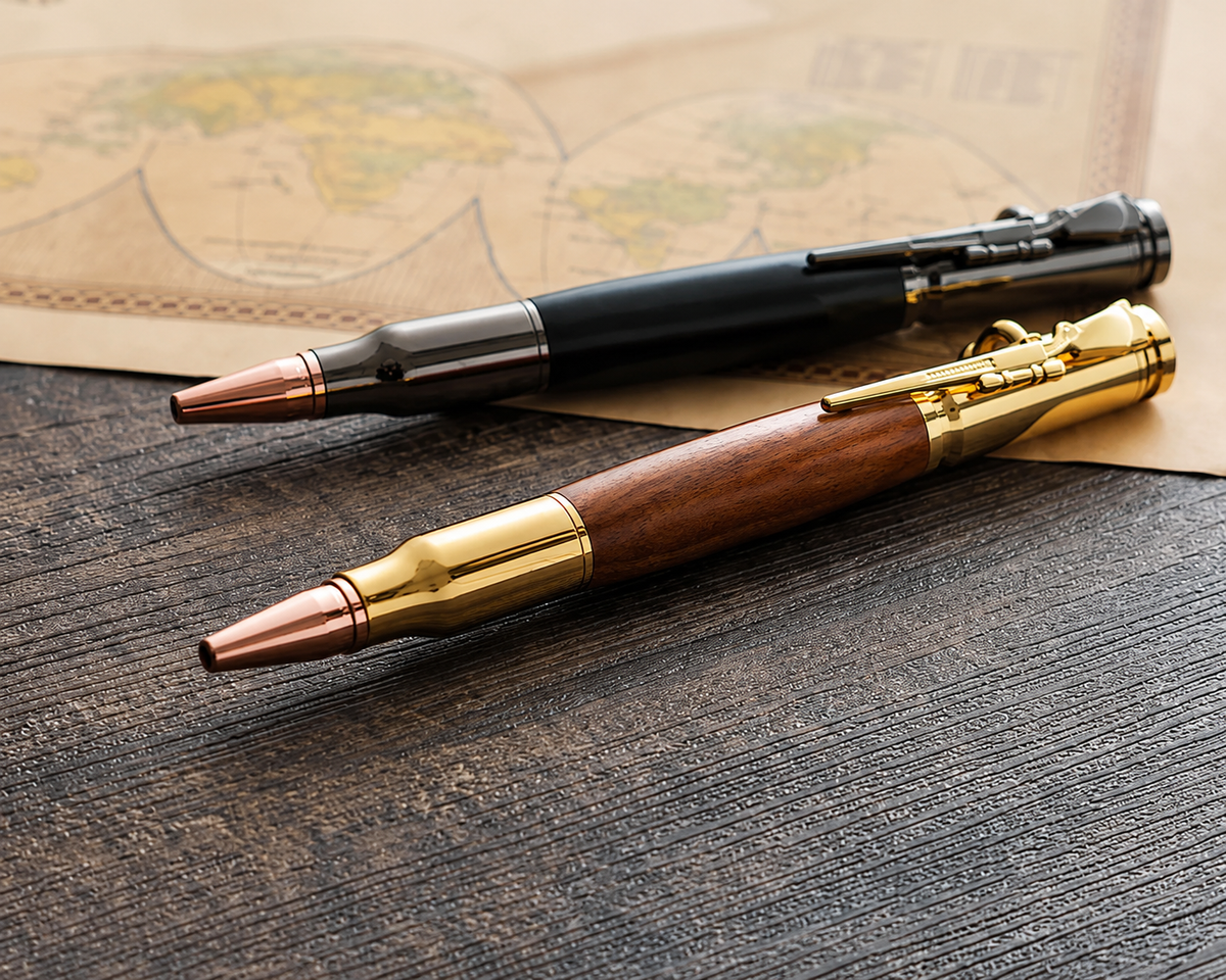 🔥🖊100% Handmade Bolt Action Wooden Bullet PenTM | Crafted From Real Wood & Bullet Casing