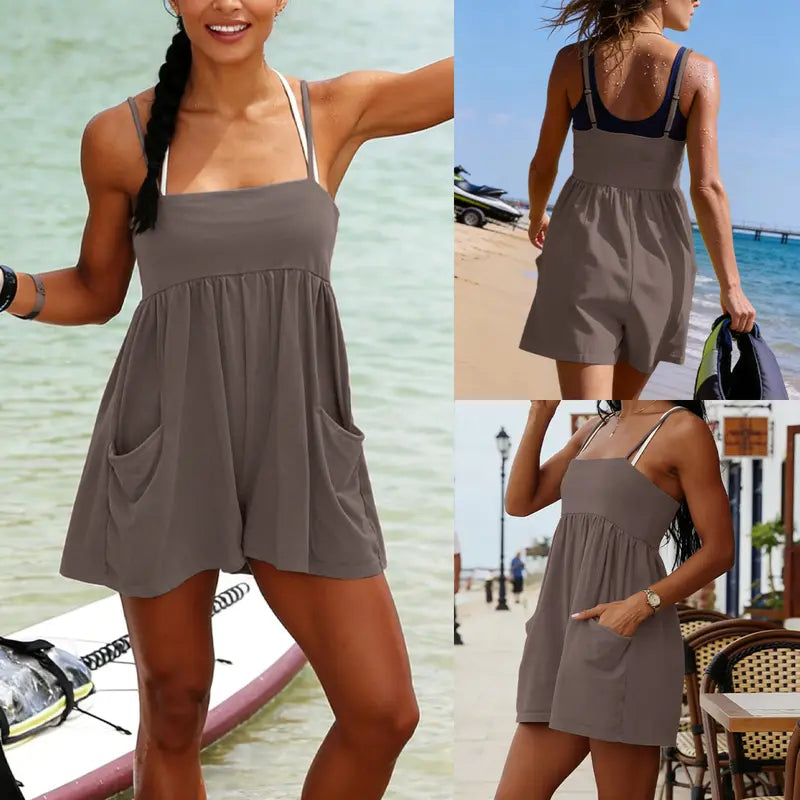 Cotton Strappy Pocket Romper