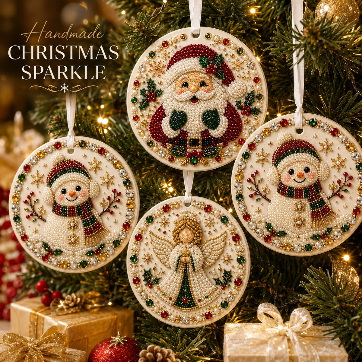 🌲✨ DIY Pearl & Gem Christmas Ornament Collection