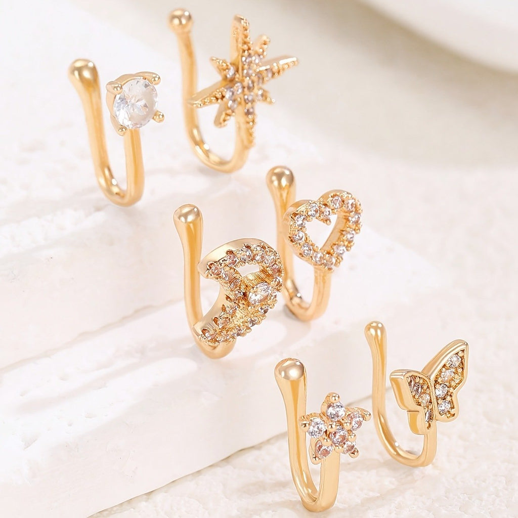 🔥2026 HOT SALE✨9pcs Nose Ring Jewelry Shape Nose Ring Copper Non Piercing Nose Rings