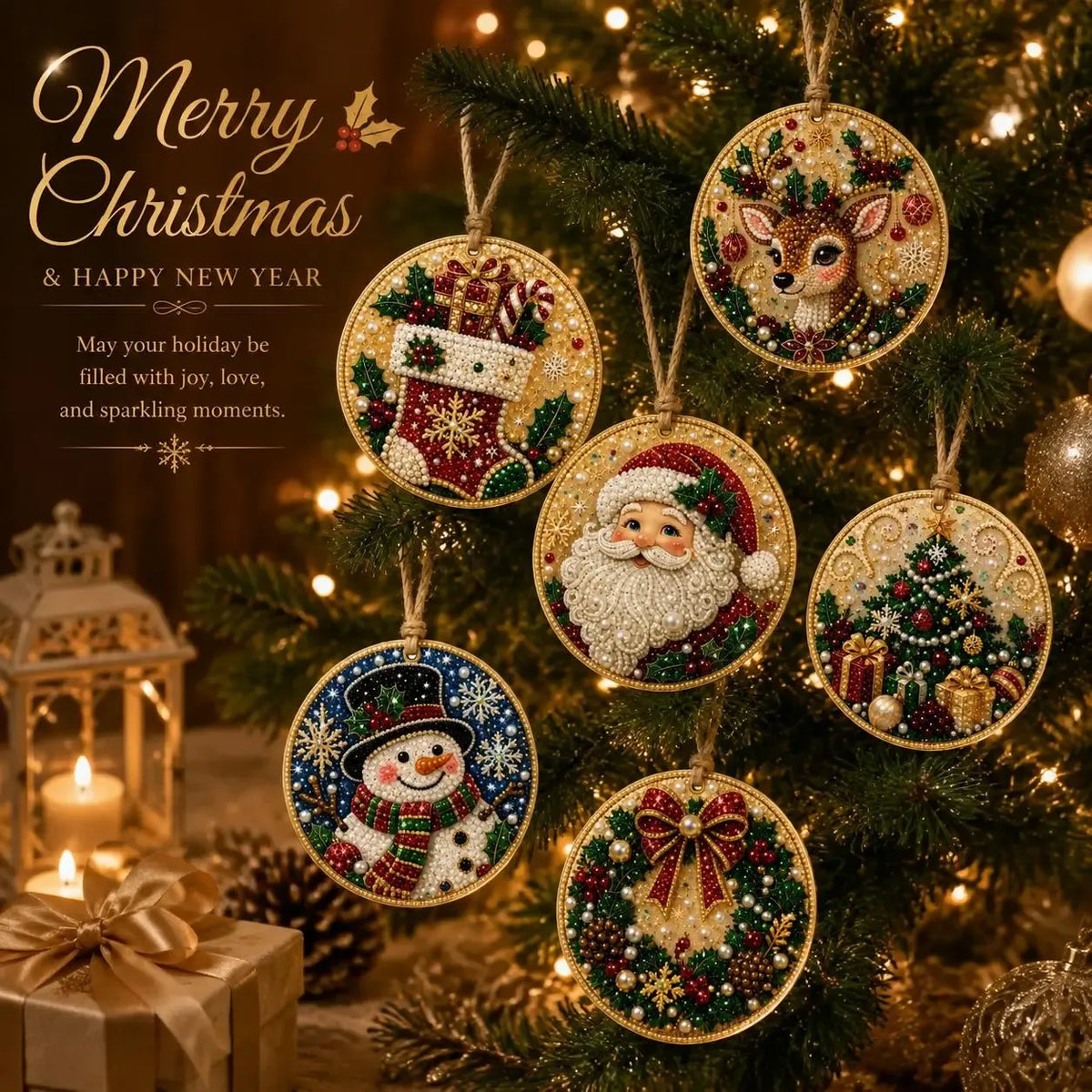 🔥🎁6Pcs/12Pcs Christmas DIY Diamond Painting Ornaments Kit, Xmas Tree Hanging Pendant🎄